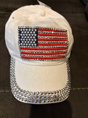 White Rhinestone American Flag Baseball Hat